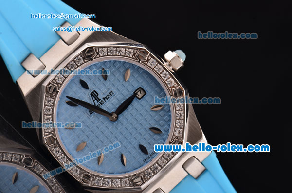 Audemars Piguet Royal Oak Lady Miyota OS2035 Quartz Steel Case with Diamond Bezel Blue Dial and Blue Rubber Strap - Click Image to Close